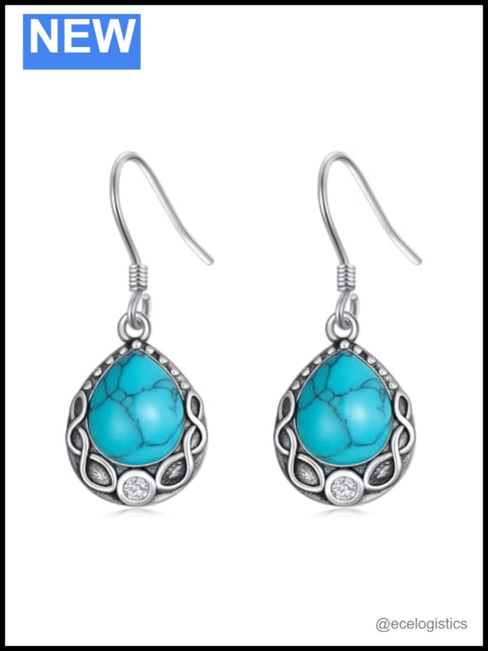 925 Sterling Silver Turquoise Teardrop Dangle Earrings Handmade Hypoallergenic